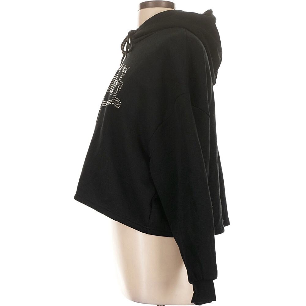 Von Dutch Vintage Womens Size L Black Cropped Jeweled Logo Pullover Hoodie Y2K - Picture 7 of 10